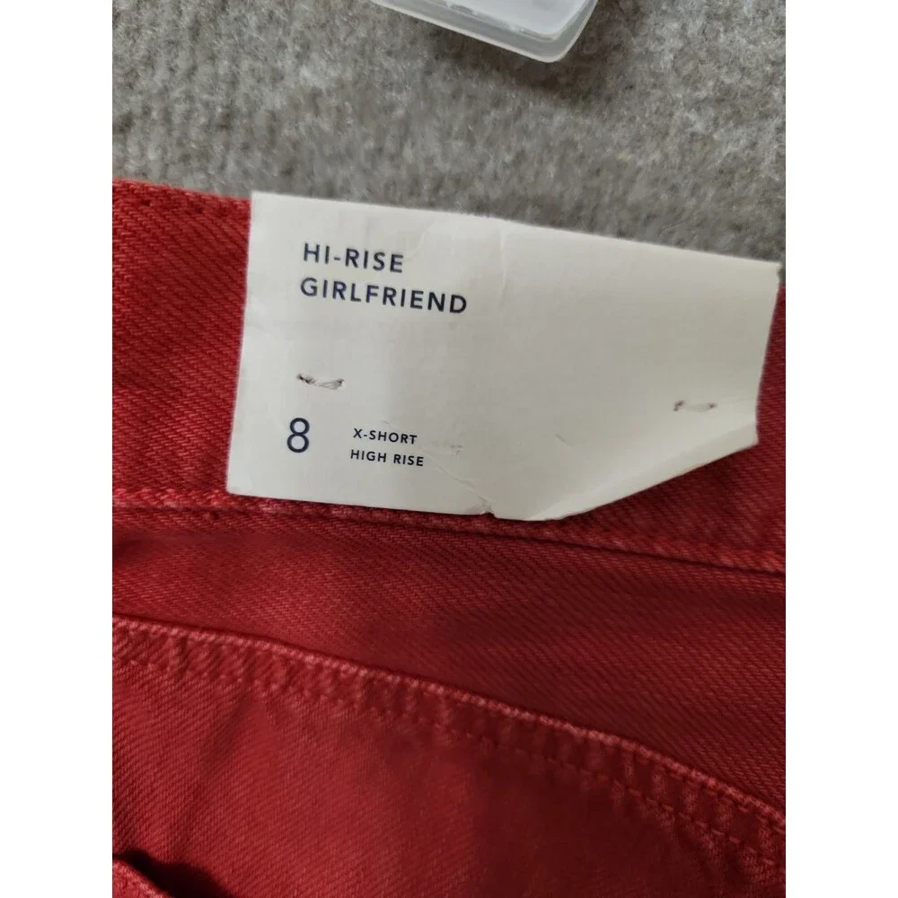 American Eagle Hi Rise Girlfriend Jeans Womens 8 XShort Red Button Fly NEW